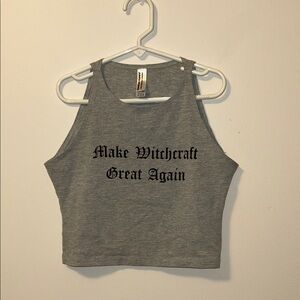 American Apparel Gray Cotton Spandex Crop Top with Statement Print size Medium